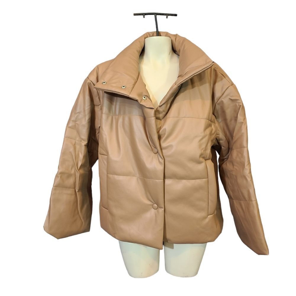 Lulus Tan Vegan Leather Jacket Size Small